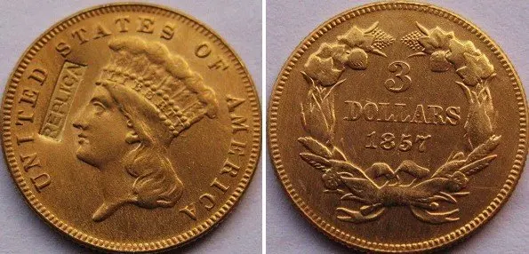 

$ 3 gold coin 1857 copy coins