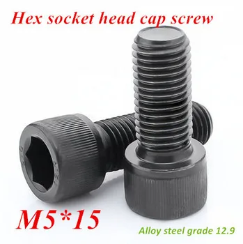 

500pcs/lot M5*15mm DIN 912 Hex Socket Head Cap Screw Black Steel Metric Thread Grade 12.9 Fastener