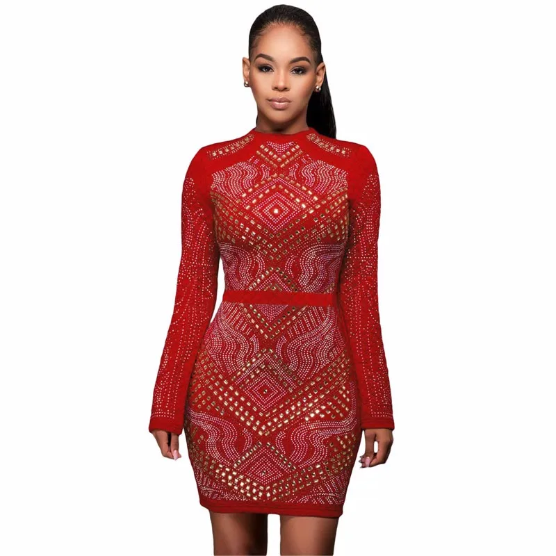 Red-Mini-Jeweled-Quilted-Long-Sleeves-Dress-LC22838-3-1