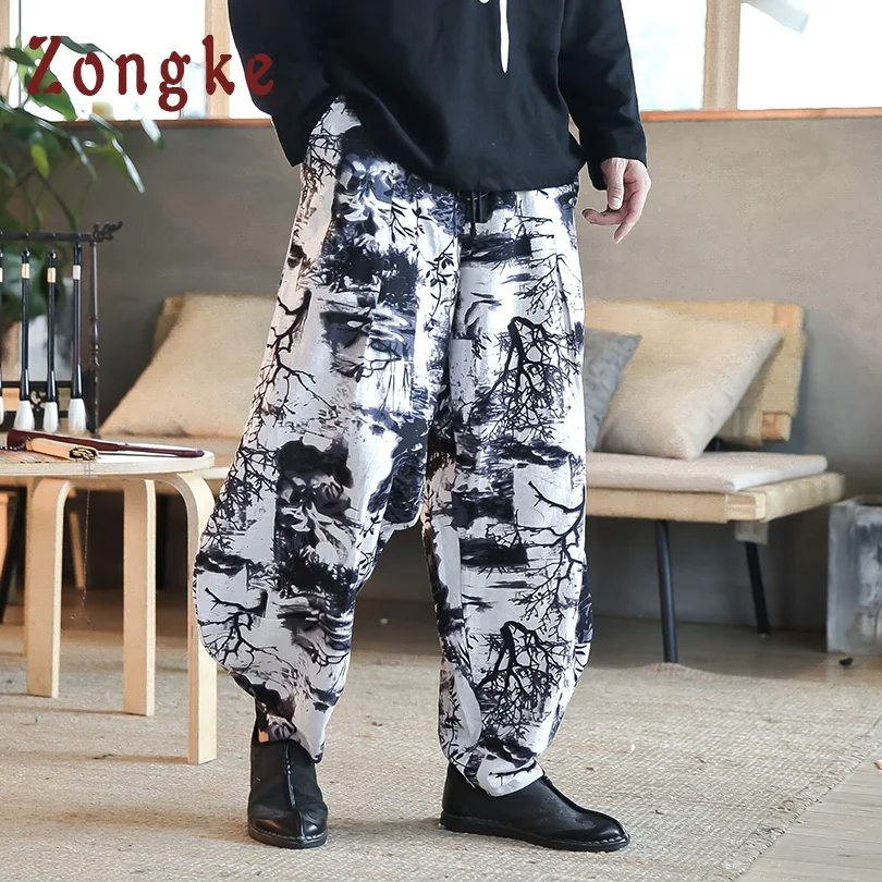 

Zongke Chinese Style Loose Harem Pants Men Jogger Japanese Streetwear Joggers Men Pants Hip Hop Trousers Men Pants 5XL 2019 New