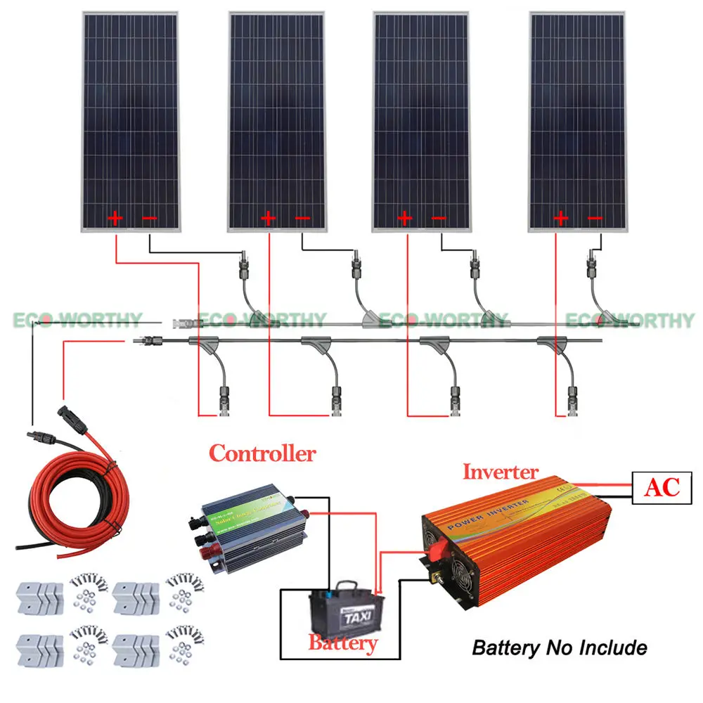 

4x150W 600W 12V off Grid Solar System w/ 220V Inverter for Household Boat RV