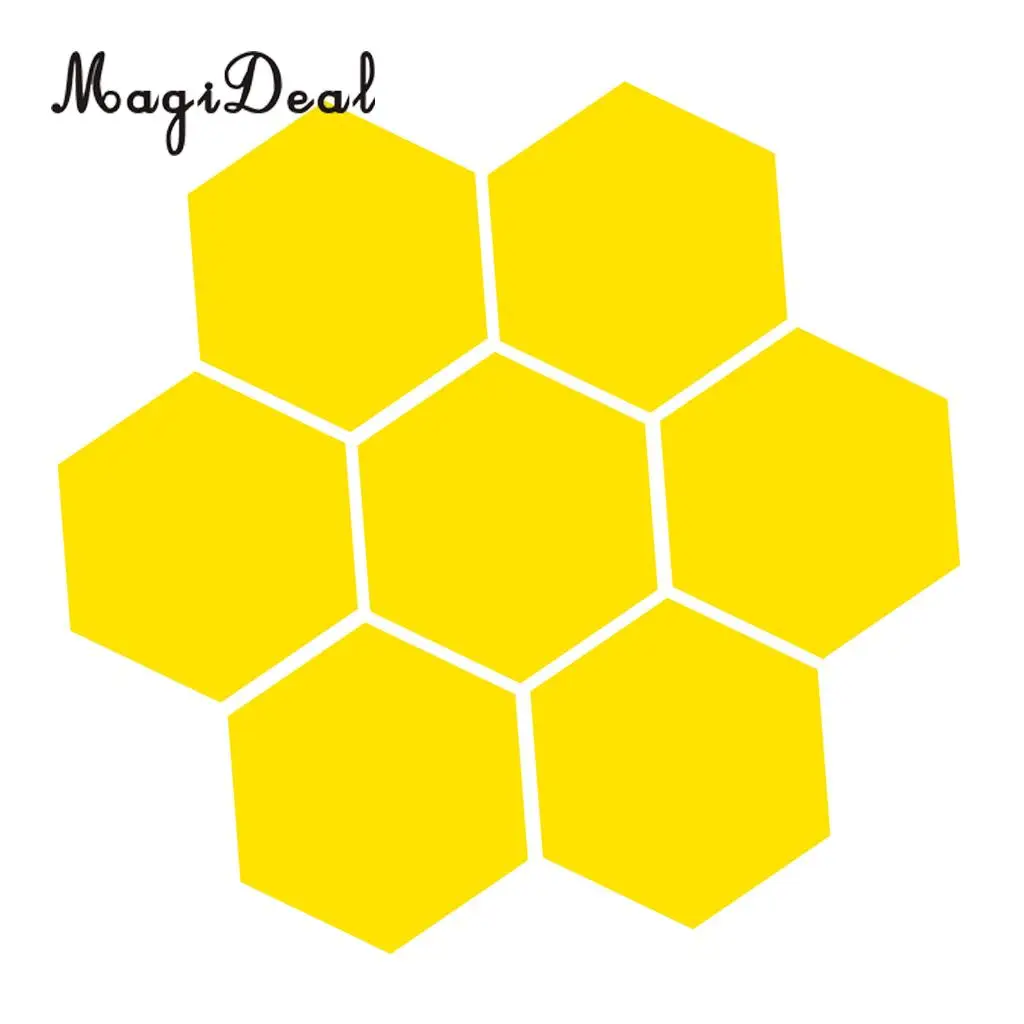 7Pcs 3D Mirror Surface Hexagon Vinyl Removable Sticky Wall Sticker Decal Coffee Cafe Bar Chic Decor Art Mural DIY