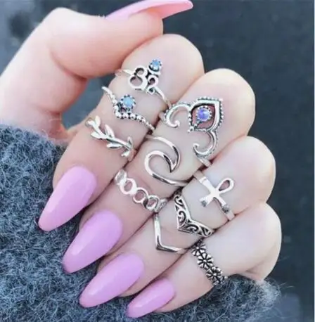 10PCS/SET Punk Vintage Nail Set Cross Silver Rings For Women Jewelry ZA fashion personality Ring bijoux wedding party bijoux