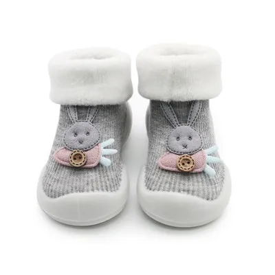 Обувь для младенцев; вязаная обувь для маленьких девочек; теплые зимние носки; обувь с кроликом; bebe; Одежда для новорожденных; ботиночки для малышей; обувь для девочки Тапочки - Цвет: Deep gray rabbit