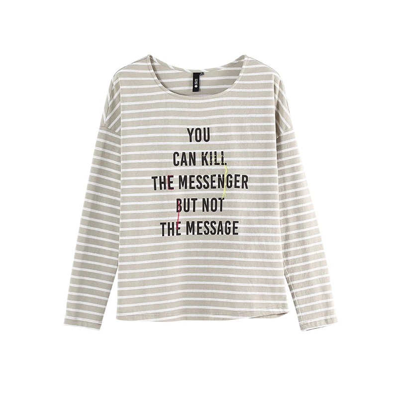 Toyouth otoño letra algodón camisetas de manga larga de rayas de otoño camisetas sueltas para mujeres Camiseta femenina Casual cuello redondo Tops Toyouth otoño letra algodón camisetas de manga larga de rayas de otoño camisetas sueltas para mujeres Camiseta femenina Casual cuello redondo Tops