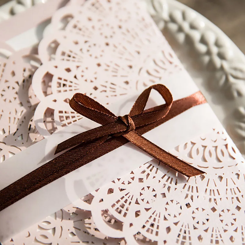  10Pack Design Festival Flower Lace frame Wedding Invitations Cards Blank Print Customize Laser Cut  - 32846649630