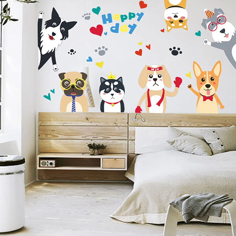 Мультяшная собачья лапа, наклейка на стену для детской комнаты, дверь, домашнее украшение, ПВХ Животные, сделай сам, плакат, фреска, художественные наклейки, оконные наклейки на стену