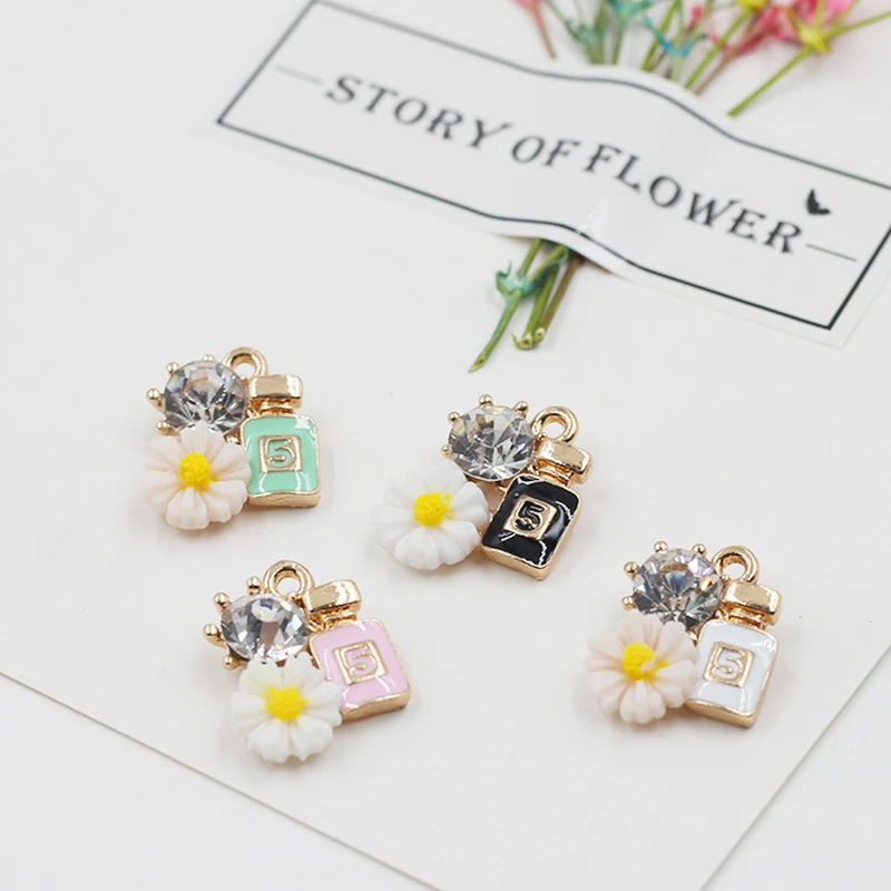

MRHUANG 10pcs/lot Flower Rhinestone Perfume Enamel Charms Pendant Braclets Jewelry finding DIY Craft more fashion
