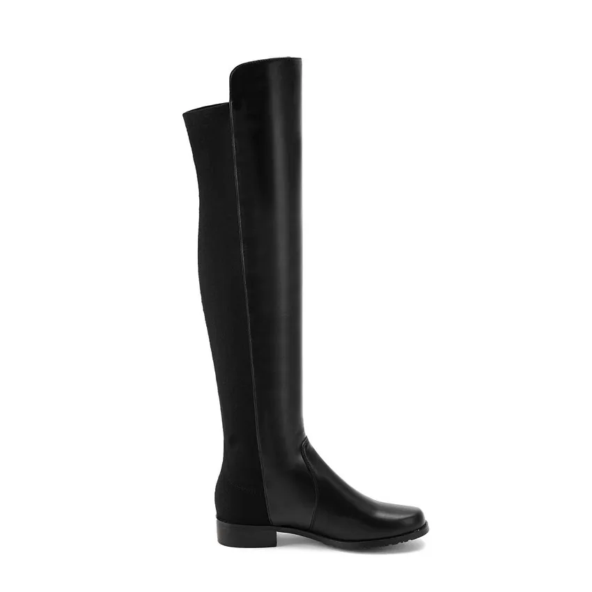 Qutaa Sexy Bas Bottes De Tous Les 43 Talon Chaussures Noir Pu Plate forme 34 Solide Taille Match Genou Lycra Mode 2019 Hautes Femmes r0S7Tr