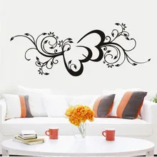 Double Heart Flowers Wall Decals Vinyl Beautiful Wall Sticker Art Mural For Living Room Girls Home Decor House Decoration