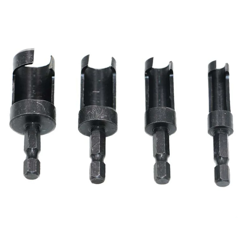 

4pcs Plug Cutter Drill Bit Set Hex Shank Round Carbon Steel Drill Woodworking Wood Cutting Tool Set hot