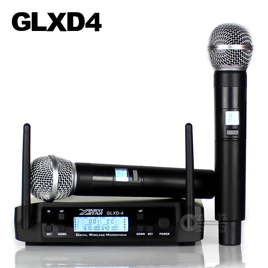 Tanie GLXD24 GLXD4 profesjonalny bezprzewodowy system mikrofonowy UHF Beta58a ręczny mikrofon dwukanałowy bezprzewodowy odbiornik cyfrowy do kościoła