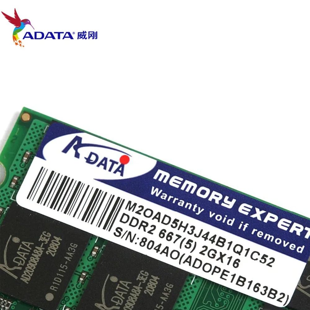 Ноутбук AData 4 Гб(2 шт x2гб) DDR2 2 Гб ОЗУ 800 МГц PC2-6400U SO-DIMM 240PIN 1,8 V CL6