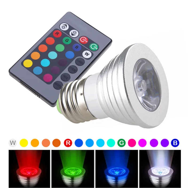 3 Вт E27 RGB Светодиодный прожектор с 24 ключевых ИК-пульта дистанционного управления 16 Цвет Изменение лампы Высокое качество лампочка для