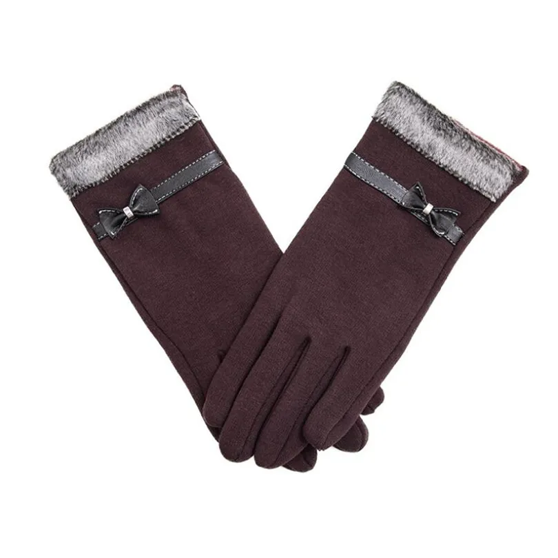 YRRETY Элегантные женские перчатки с сенсорным экраном зимние теплые с бантом мягкие наручные перчатки рукавицы из кашемира полный палец Guantes Mujer мода - Цвет: G147 Coffee