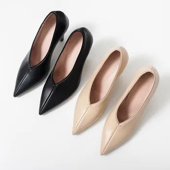 

MLJUESE 2018 women pumps cow leather autumn spring slip on pointed toe high heels pumps autumn pumps party dress wedding