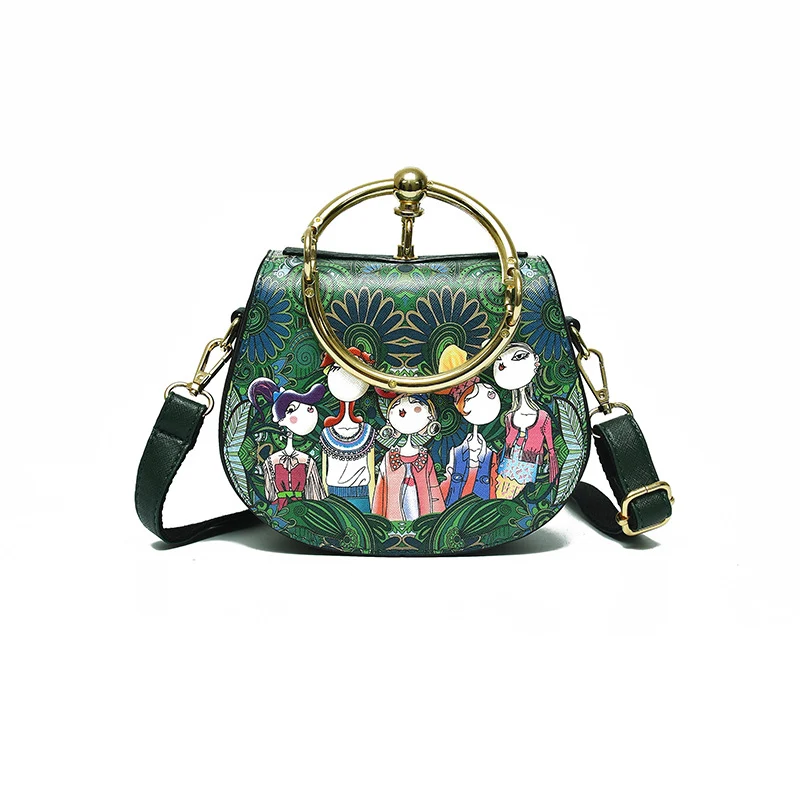 

Fashion Cartoon Printing Saddle Bag Green Women Luxury Shoulder Bags Small Round Handbag Spring Summer Crossbody Messenger Bags
