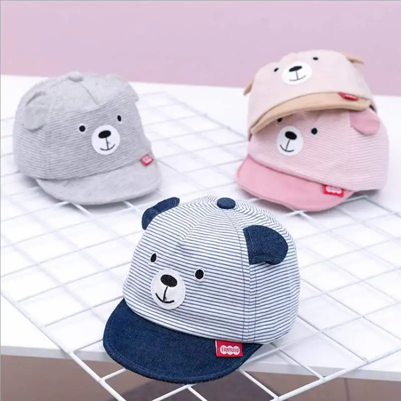 

Cartoon Bear Baby Cap Hat Summer Autumn Adjustable Baseball Cap Cotton Newborn Caps Soft Sun Hat With Ears Baby Accessories