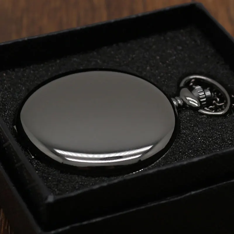Очаровательные черные гладкие карманные часы стимпанк ожерелье унисекс подвеска цепочка с Подарочная коробка на день рождения подарки