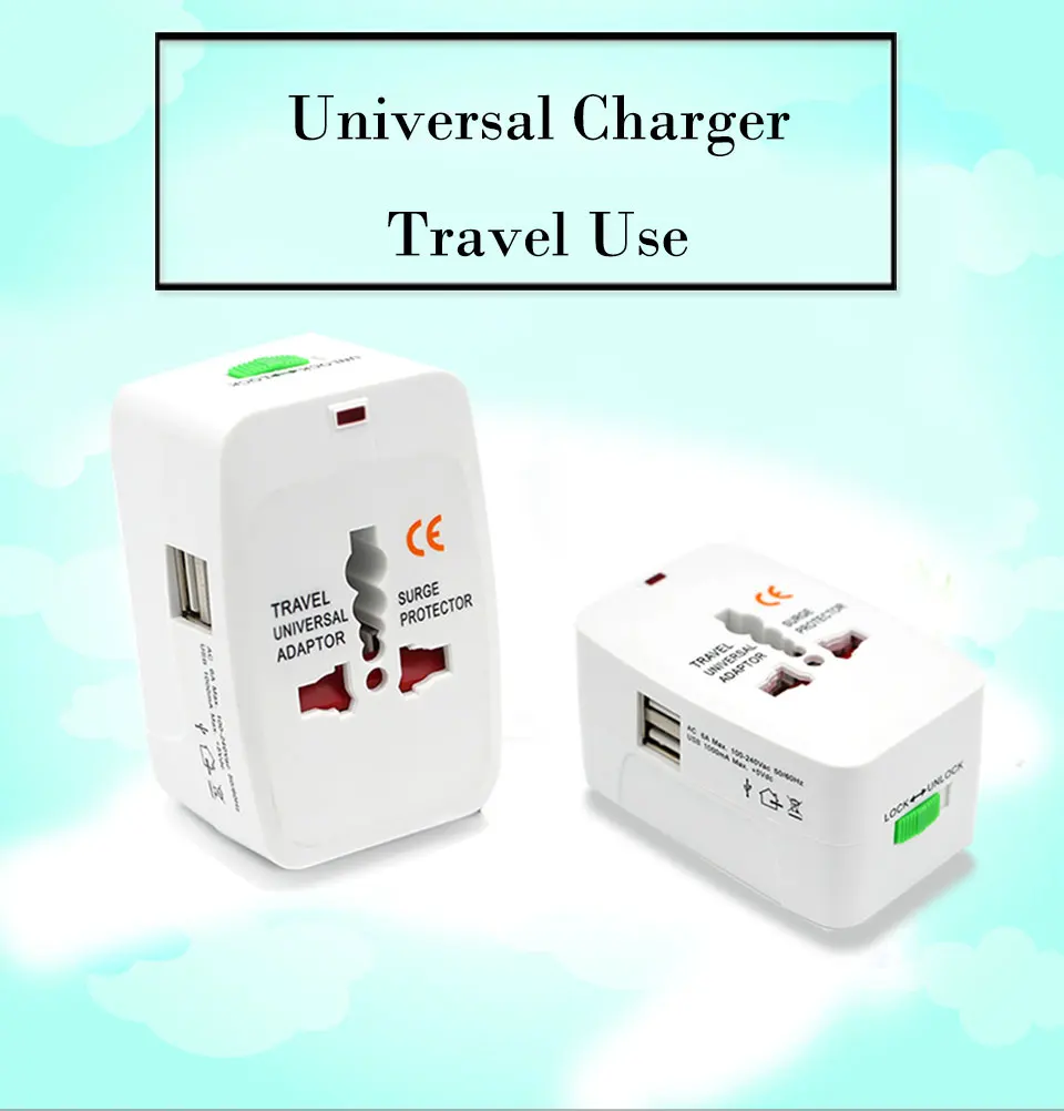 Dual USB Charging Port All in One Universal Worldwide Convenient Travel Wall Charger AC Power UK AU US EU Plug Adapter Adapter (2)