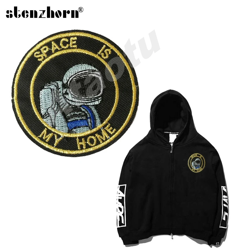 

SPACE IS MY HOME Logo Astronauts Brand Cloth Badges Embroidered Applique iron on Patches Clothes Stickers Apparel Accessories