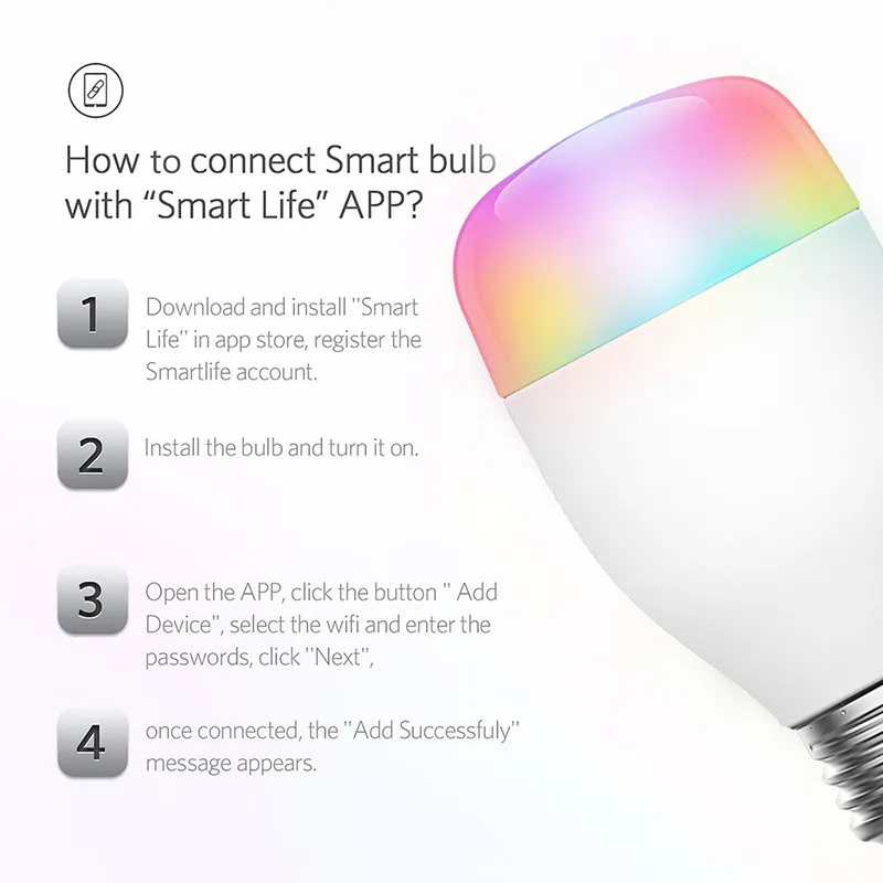 Умная Светодиодная лампа E27 с регулируемой яркостью цветной RGB светильник