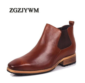 

ZGZJYWM Men's Invisible 8cm Elevator Pointed Toe Slip-On Genuine Leather Business Formal The Trend Of Black Leather Shoes