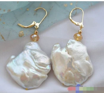 

Free shipping P3689 32mm WHITE BAROQUE KESHI REBORN PEARL DANGLE EARRING 6.10