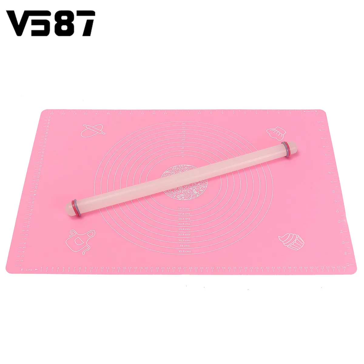 1Pcs Silicone Roll Mat + Rolling Pin Set Roller Fondant Marzipan Baking