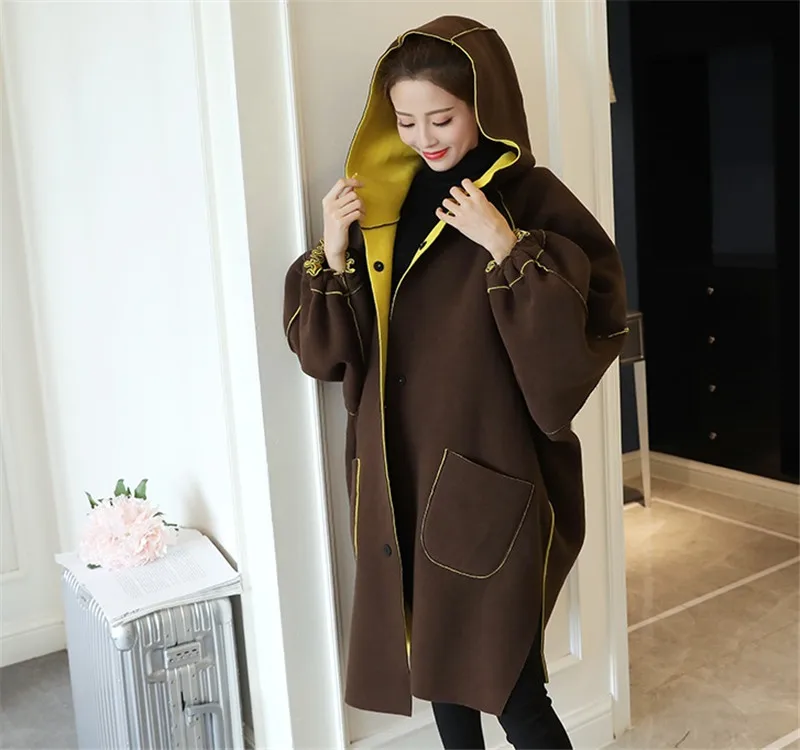 Шерстяная Куртка женская мода длинная двухсторонняя одежда шерстяное пальто зимнее свободное большой размер рукав летучая мышь Повседневная куртка пальто для беременных женщин