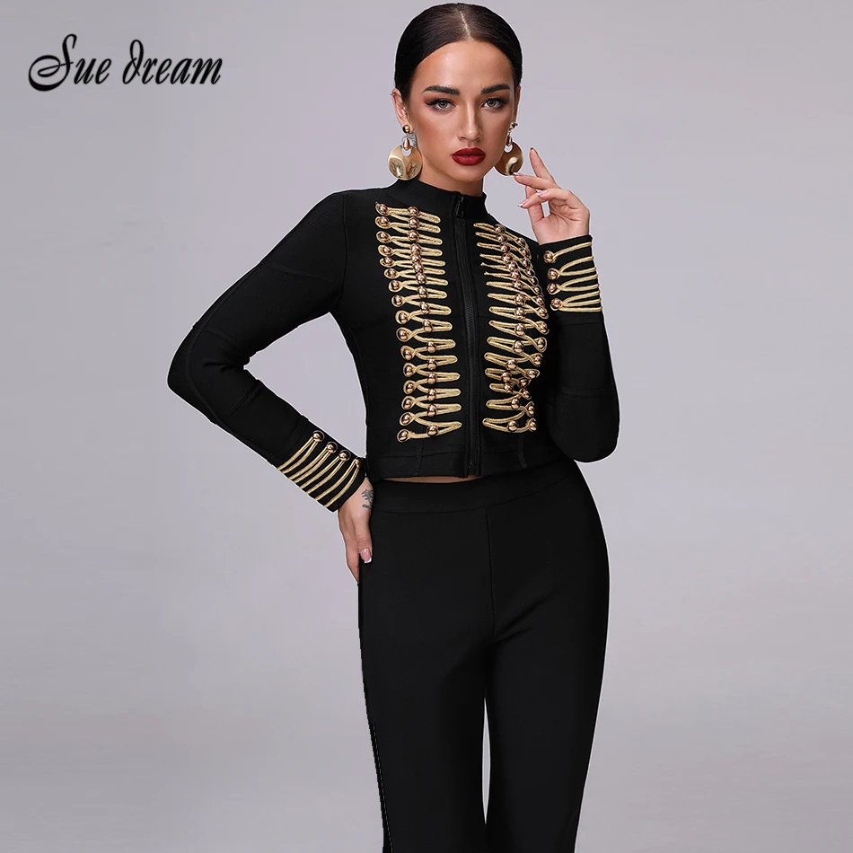 

2018 Spring new women jackets long sleeves o neck sexy fashion zipper beading coats club celebrity party black jacket vestidos