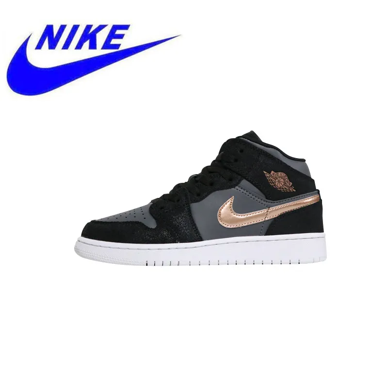 Высокое качество оригинальный Nike Air Jordan 1 Mid Ретро Высокая Женская обувь для