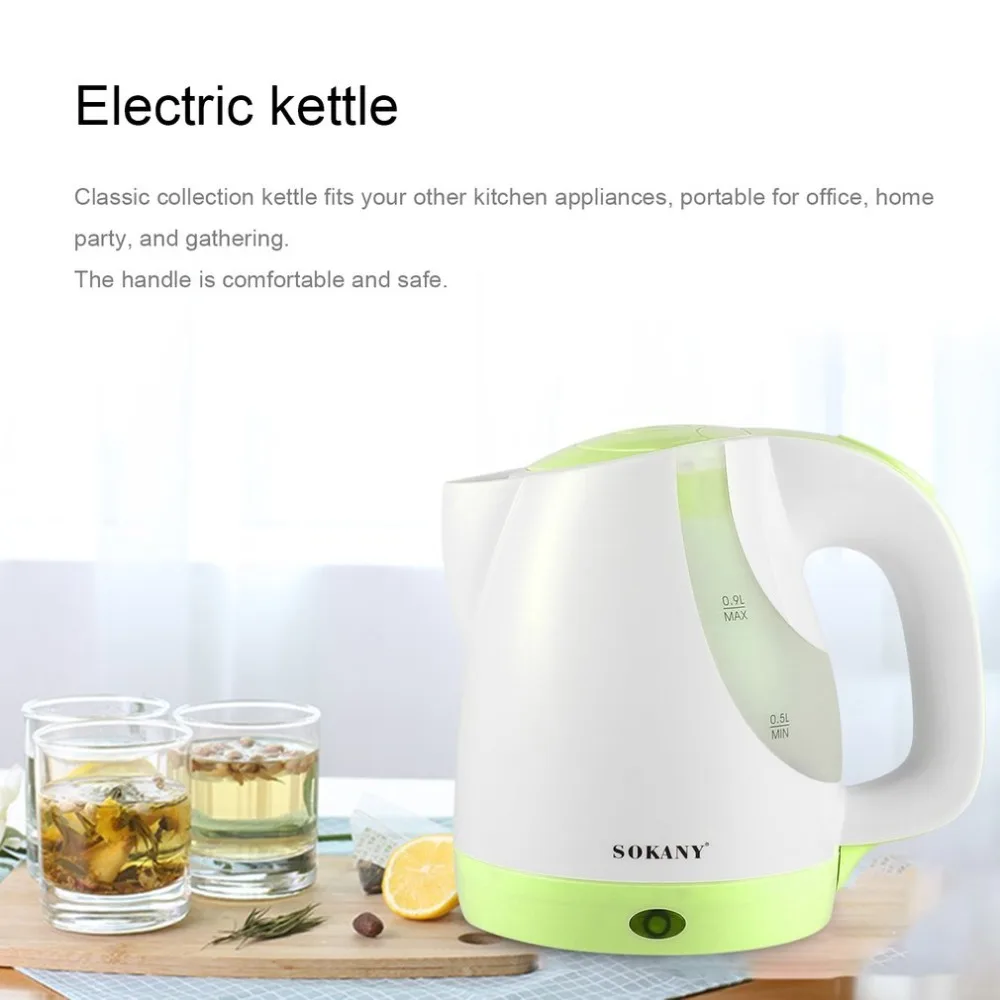

SOKANY 0.9L Portable Electric Kettle Water Kettle with Mesh Filter & Interlocking Lid Support Automatic Switch Off EU Plug