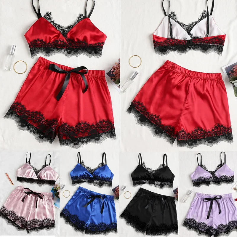 

Women's Summer Pajamas Sexy Lingerie Lace Pajamas Glamour Two-piece Soft Tops Shorts Suit