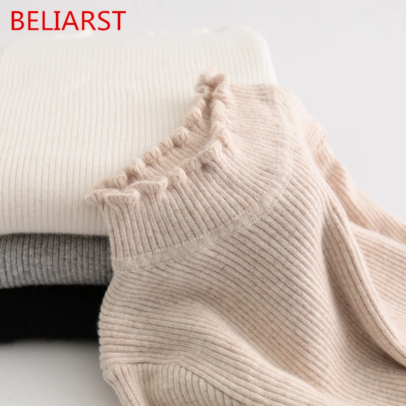 

BELIARST18 Autumn and Winter Warm Woman High Collar Wooden Ear Sweater Sweater Slim Pullover sweater High Elastic Bottoming