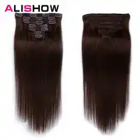 で Alishow クリップ人毛エクステンションダブル横糸 14 "-24" 100% の Remy 毛 100 グラム/セット完全な頭部ロングストレート 7 個
