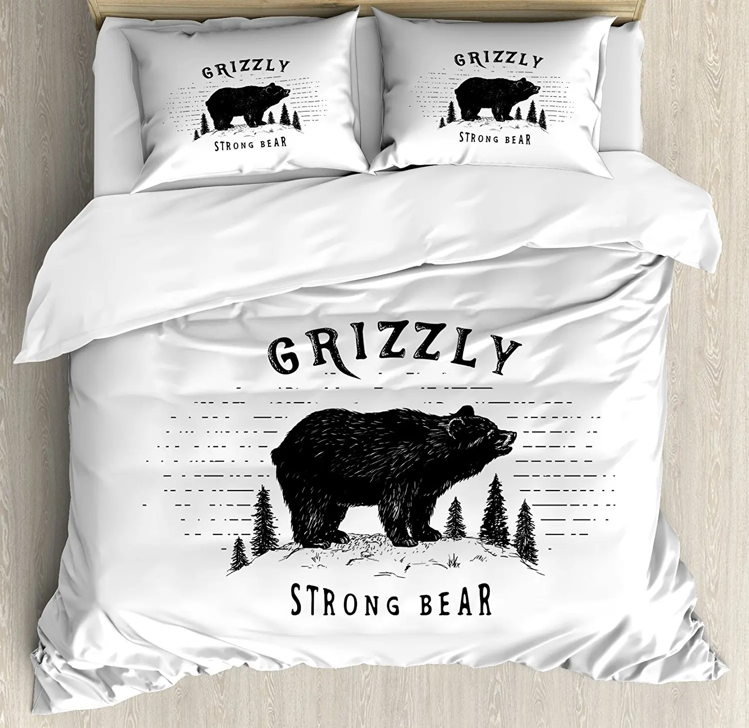 Bear Duvet Cover Set Strong Grizzly Bear in the Forest Vintage Grunge