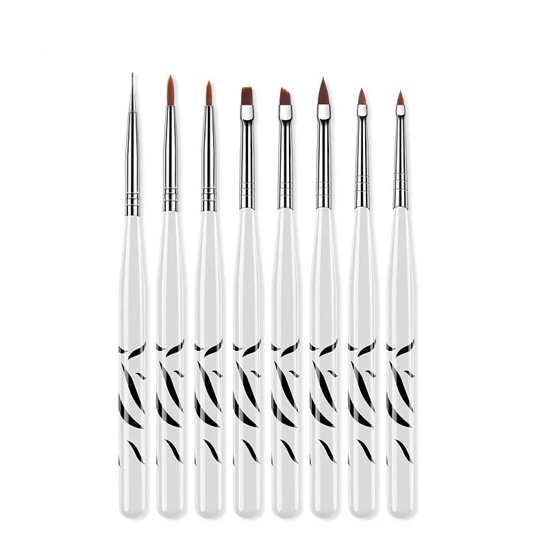 

8Pcs/set Zebra Pattern Handle Painting Brush Flower Painted Pen French Drawing Pen Nail Art Brush Manicure Tool