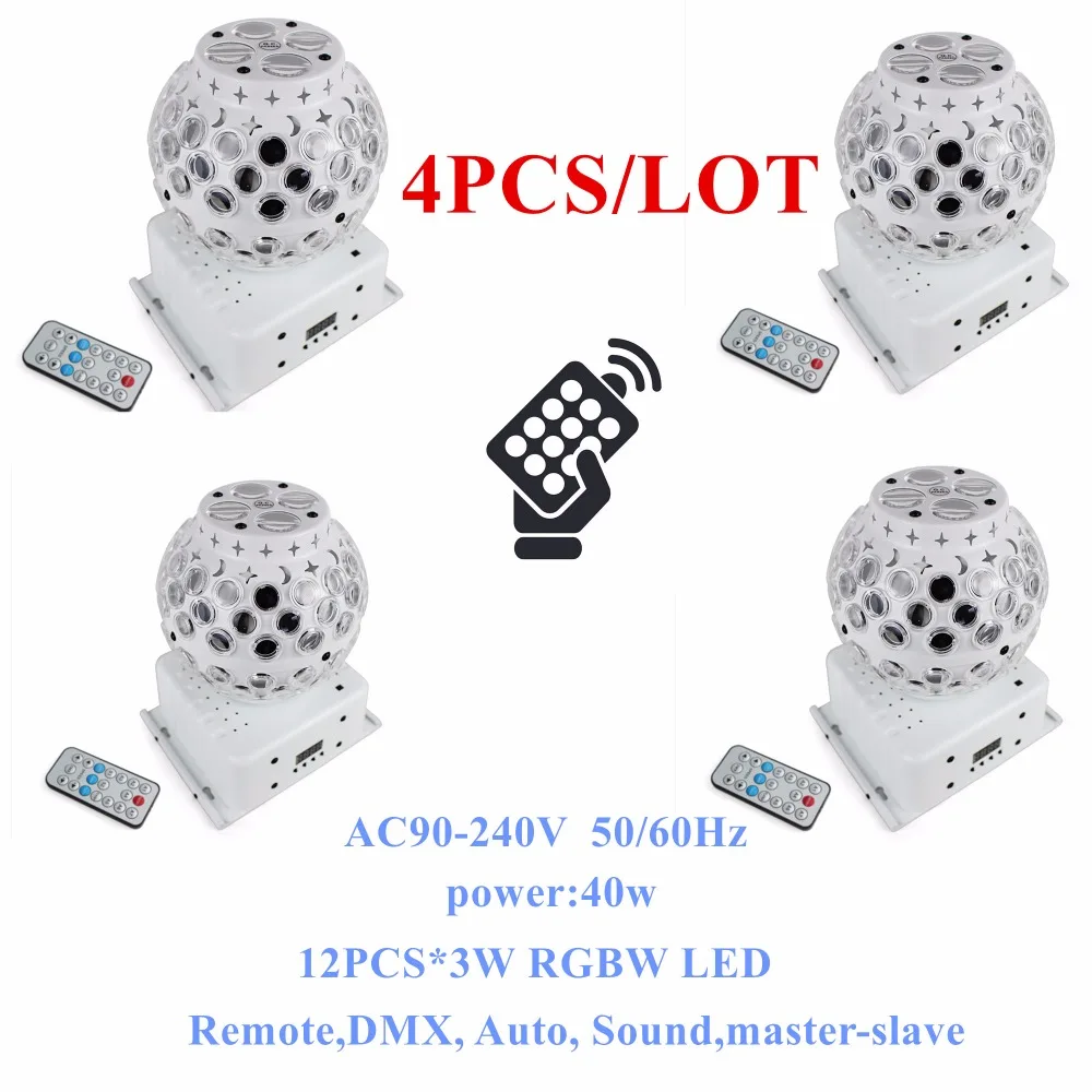 

4Pcs/Lot LED Effect Light DJ Lighting Remote Control RGBW Crystal Magic Ball Stage Colorful Lights 10M Control Range 100-240V