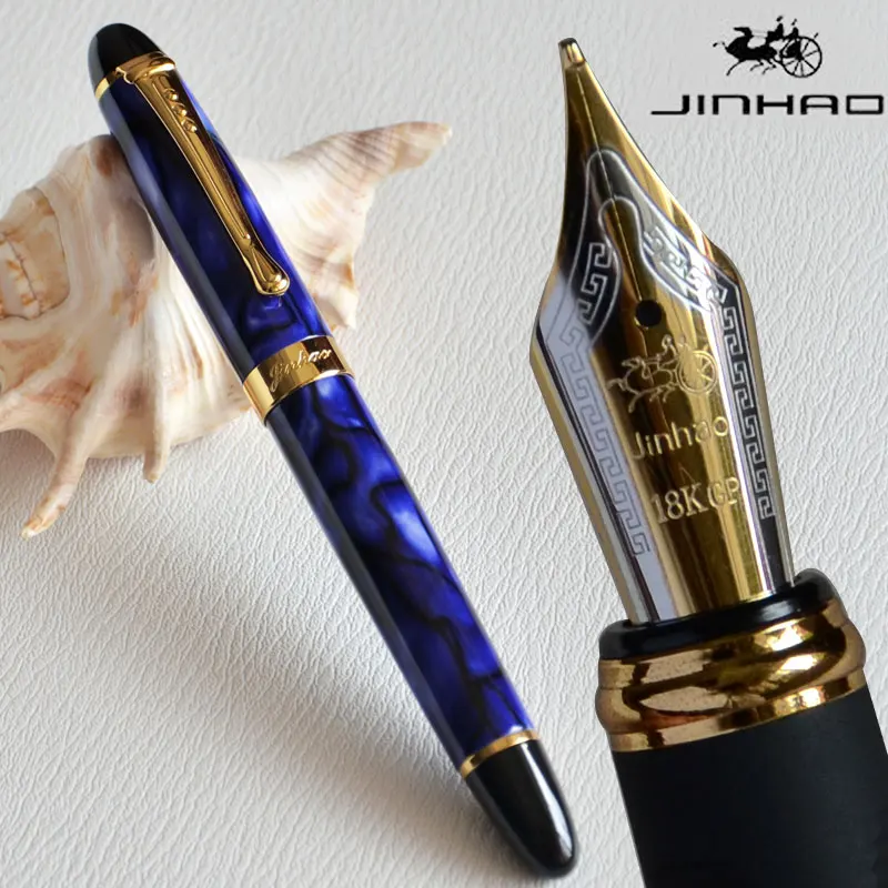 Авторучка 18KGP 0 7 мм перо с широким основанием JINHAO X450 Королевский синий мрамор