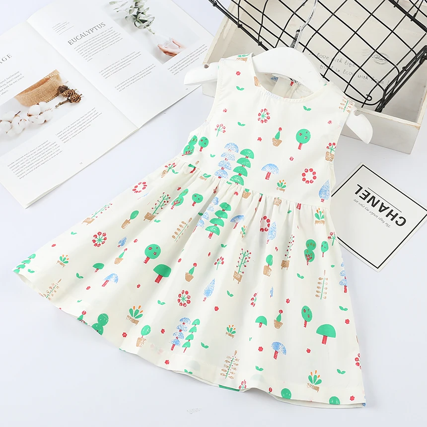 Girl Cotton Summer Dress Cartoon Pattern Kids Wholesale Lots Bulk Clothes Cute Little Girl Sleeveless Casual Dress New 2019