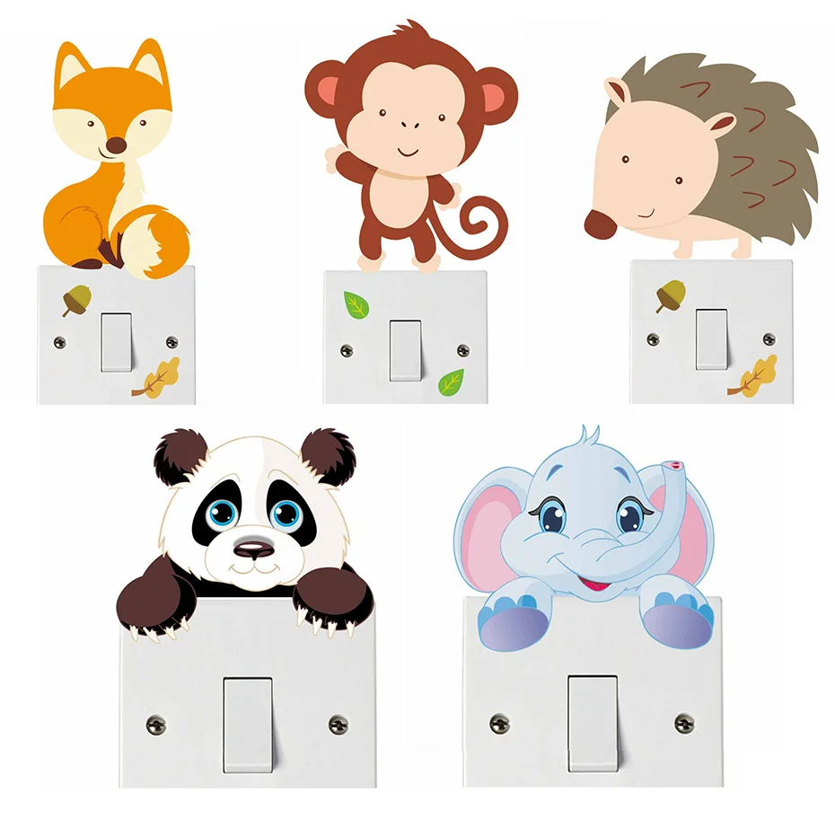 Cartoons Animals Bear Owl Zebra Elephant Color Switch Stickers For Kids Rooms Removable Hight Quality Wall Art Decals Home Decor