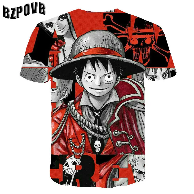 New Fashion Casual Breathable Short Sleeve T-shirt Mens Fashion 3D Print Nautical King and Naruto Pattern Shirt Short Sleeve Te