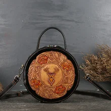 Norbinus ручная резная натуральная кожа сумка на плечо оригинальная круглая сумка-мессенджер через плечо роскошная сумка женские сумки дизайнерская сумка-тоут