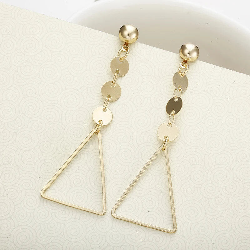 

E0487 Fashion Metal Triangular Shaped Gold Grop Earrings For Women Girls Jewelry Party Shopping Cheap European Earrings