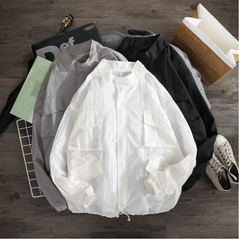 

Summer New Jacket Men Slim Fashion Solid Color Casual Stand Collar Jacket Man Streetwear Trend Wild Hip Hop Bomber Jacket M-5XL