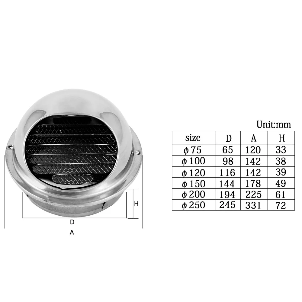 Stainless Steel Wall Ceiling Cover Air Vent Ducting Ventilation Exhaust Grille Cover Outlet Heating Cooling Vent Cap Waterproof