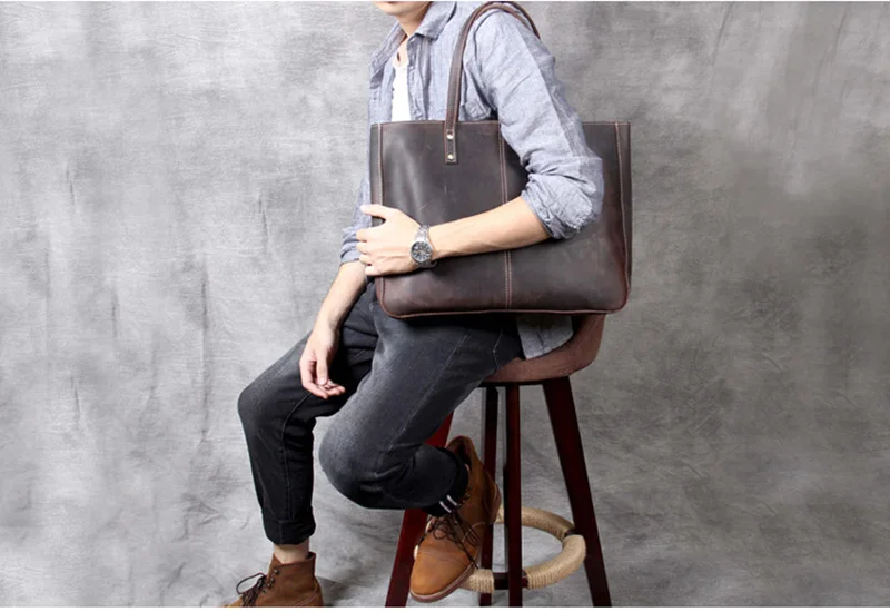 AETOO простая кожаная большая сумка в стиле ретро, мужская кожаная сумка ручной работы, женская сумка на одно плечо
