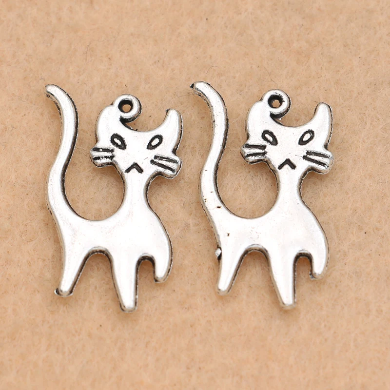 

20pcs Antique Silver Plated Cat Charms Pendants Jewelry Diy Jewelry Making Bracelet Accessories Craft 22x12mm