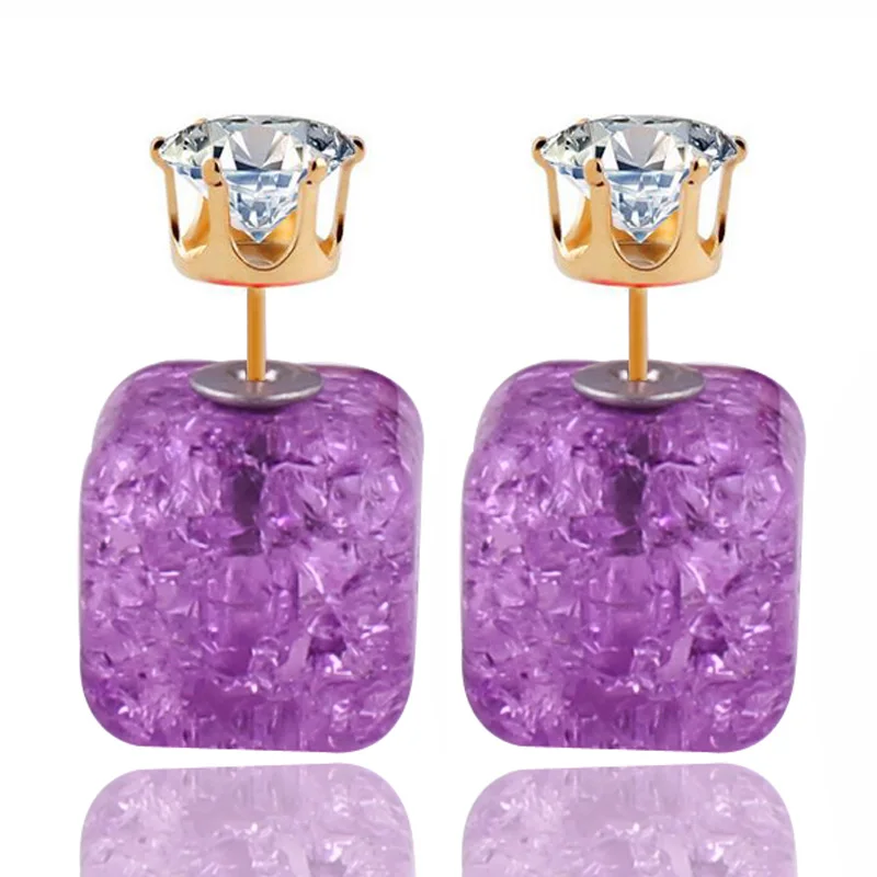 12 Colors 2016 Crystal Clear Creative Crack Crown Double Sides Cube Beads Earrings Big Pearl Balls Stud Women | Украшения и